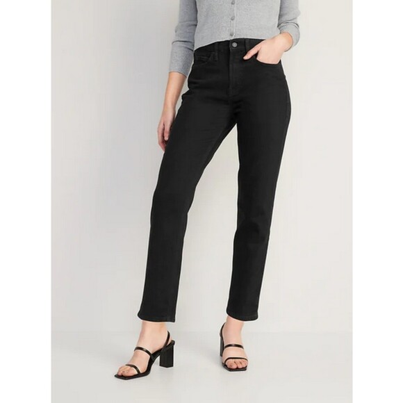 Black Denim Old Navy Extra High-Waisted Sky-Hi Straight Black Jeans (NWT) - Picture 1 of 4